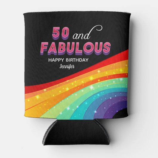 50と素晴らしい虹の輝く誕生日パーティー 缶クーラー (正面)