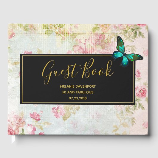 50と素晴らしい蝶オンヴィンテージコラージュ ゲストブック (正面)