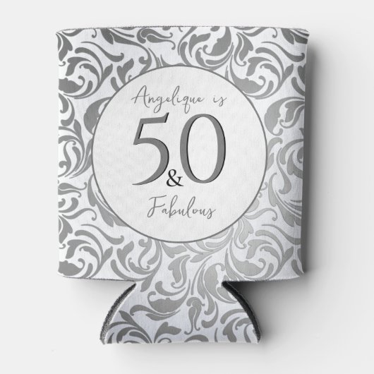 50と素晴らしい装飾的なグレーのフローラ旋回パターン 缶クーラー (正面)