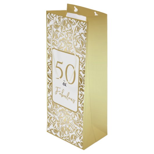 50と素晴らしい装飾金ゴールドフローラ旋回パターン ワインギフトバッグ (裏面アングル)