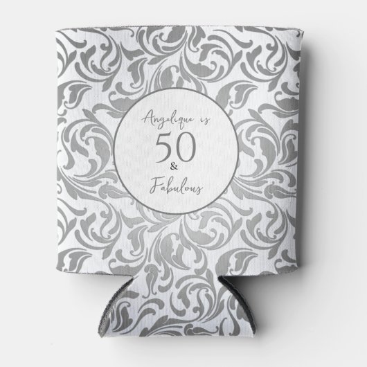 50と素晴らしい装飾銀花柄 缶クーラー (正面)