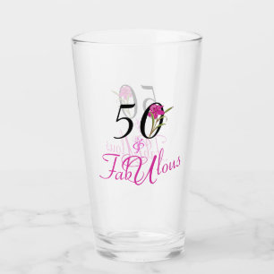 50と素晴らしい誕生日とピンクの花アクセント タンブラーグラス
