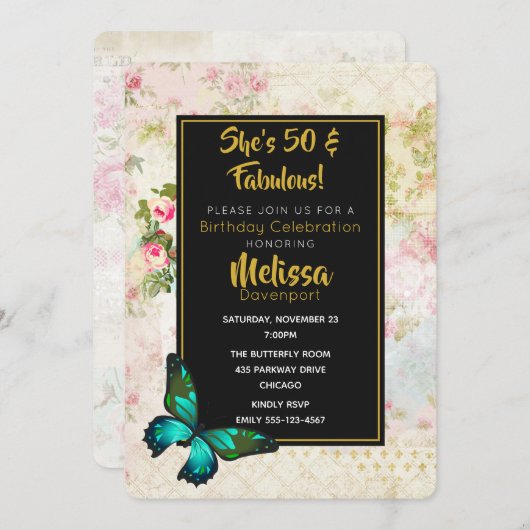 50と素晴らしい誕生日とヴィンテージコラージュ招待状 招待状 (正面/裏面)