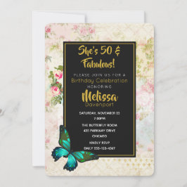 50と素晴らしい誕生日とヴィンテージコラージュ招待状 招待状