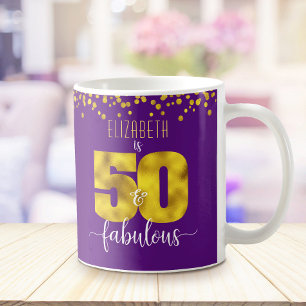 50と素晴らしい誕生日の金ゴールドホイルドットの紫 コーヒーマグカップ