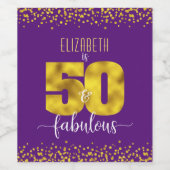 50と素晴らしい誕生日の金ゴールドホイルドットの紫 ワインラベル (シングルラベル)