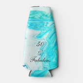 50と素晴らしい誕生日アゲートゲードティール（緑がかった色）ブルーアート ボトルクーラー (正面)