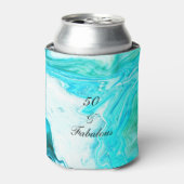 50と素晴らしい誕生日アゲートヘードアートティール（緑がかった色）ブルー 缶クーラー (缶正面)