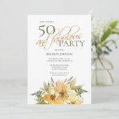 50と素晴らしい誕生日イエローとグリーンフローラ 招待状 (スタンド正面)