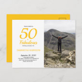 50と素晴らしい誕生日イエローブラックフォトポストカード インビテーションポストカード (正面/裏面)