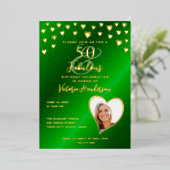 50と素晴らしい誕生日エレガントグリーン&金ゴールド 箔招待状 (立ち正面)