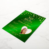 50と素晴らしい誕生日エレガントグリーン&金ゴールド 箔招待状 (回転した状態)