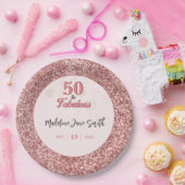 50と素晴らしい誕生日エレガントバラピンクグリッター ペーパープレート (パーティー)