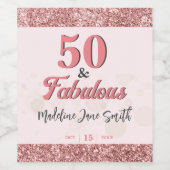 50と素晴らしい誕生日エレガントバラピンクグリッター ワインラベル (シングルラベル)