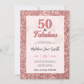 50と素晴らしい誕生日エレガントバラピンクグリッター 招待状 (正面)