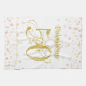 50と素晴らしい誕生日エレガントピンクと金ゴールドドット キッチンタオル (横)