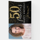 50と素晴らしい誕生日エレガント金ゴールドブラックフォト 横断幕 (縦)