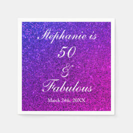 50と素晴らしい誕生日グラデーションピンクパープルグリッター スタンダードカクテルナプキン