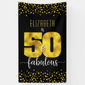 50と素晴らしい誕生日グラム金ゴールドホイルドックスブラック 横断幕 (縦)
