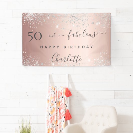 50と素晴らしい誕生日グリッターバラ金ゴールド銀 横断幕 (インサイチュ)