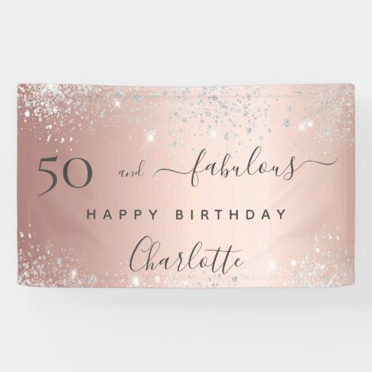 50と素晴らしい誕生日グリッターバラ金ゴールド銀 横断幕 (横)