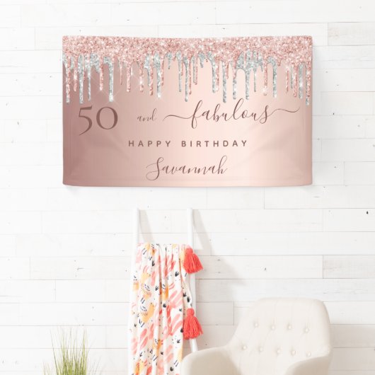 50と素晴らしい誕生日グリッターバラ金ゴールド銀 横断幕 (インサイチュ)