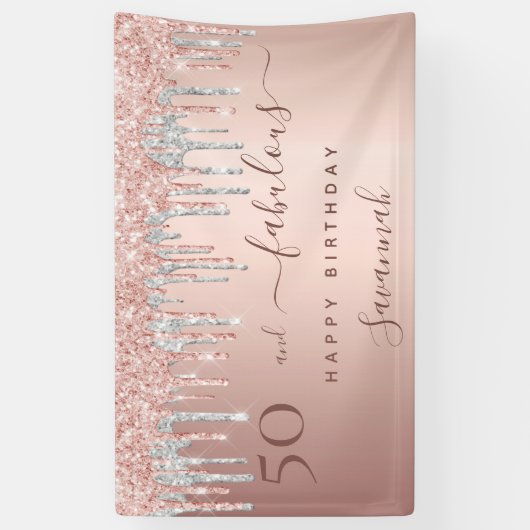 50と素晴らしい誕生日グリッターバラ金ゴールド銀 横断幕 (縦)