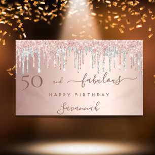 50と素晴らしい誕生日グリッターバラ金ゴールド銀 横断幕