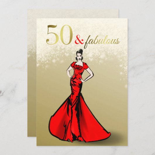 50と素晴らしい誕生日グリッター50誕生日 招待状 (正面/裏面)