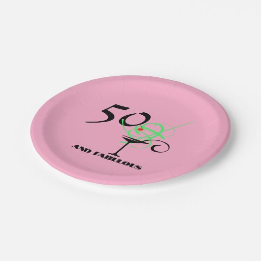 50と素晴らしい誕生日コスモマルティーニパーティー ペーパープレート (アングル)