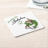 50と素晴らしい誕生日シェットランド・ シープドッグドッググリーン スクエアペーパーコースター (アングル)