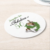 50と素晴らしい誕生日シェットランド・ シープドッグドッググリーン ラウンドペーパーコースター (アングル)