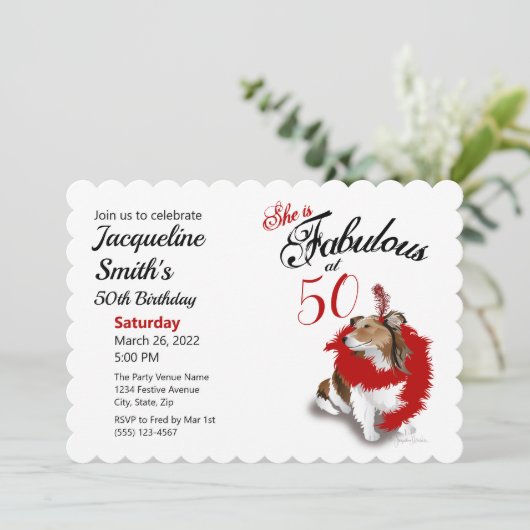 50と素晴らしい誕生日シェットランド・ シープドッグドッグレッド投資 招待状 (スタンド正面)