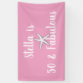 50と素晴らしい誕生日スターフィッシュピンクホワイトかわいい 横断幕 (縦)