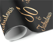 50と素晴らしい誕生日スパークリー金ゴールドグリッターブラック ラッピングペーパー (ロールコーナー)