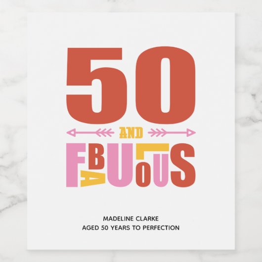 50と素晴らしい誕生日タイポグラフィのワインラベル ワインラベル (シングルラベル)