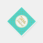 50と素晴らしい誕生日ターコイズホワイト金ゴールドドット スタンダードカクテルナプキン (角)