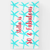 50と素晴らしい誕生日ティール（緑がかった色）ヒトデ柄 横断幕 (縦)