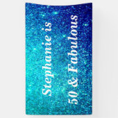50と素晴らしい誕生日ティール(緑がかった色)ブルーグリッタースパークリー 横断幕 (縦)