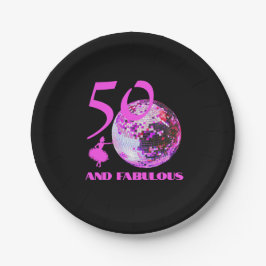 50と素晴らしい誕生日ディスコのダンサーブラック ペーパープレート