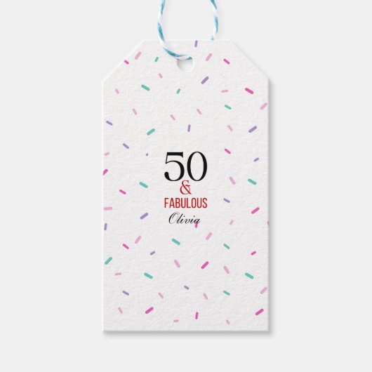 50と素晴らしい誕生日パーティカラフル紙吹雪 ギフトタグ (正面)