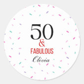 50と素晴らしい誕生日パーティカラフル紙吹雪 ラウンドシール (正面)