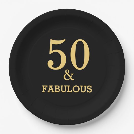 50と素晴らしい誕生日パーティゴールデンイエローブラック ペーパープレート (正面)