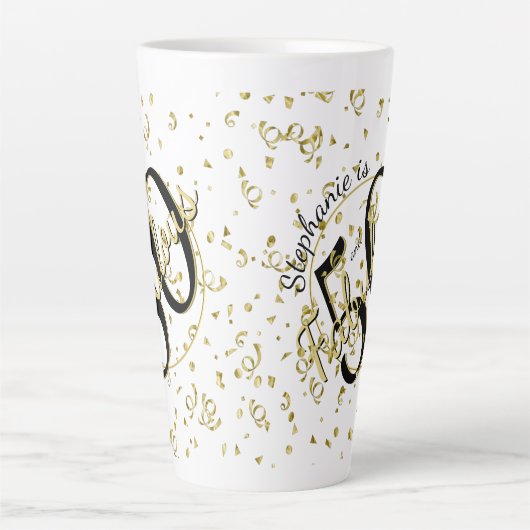 50と素晴らしい誕生日パーティブラック/金ゴールドおもしろい50th カフェラテマグ (正面)