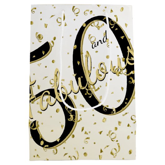 50と素晴らしい誕生日パーティブラック/金ゴールドおもしろい ミディアムペーパーバッグ (裏面)
