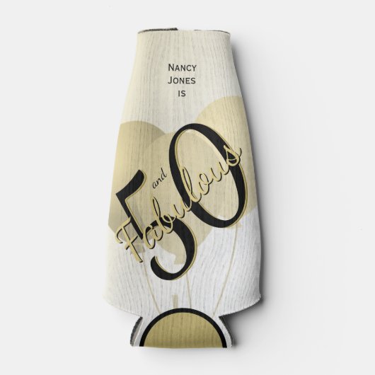 50と素晴らしい誕生日パーティブラック/金ゴールド50thおもしろい ボトルクーラー (正面)