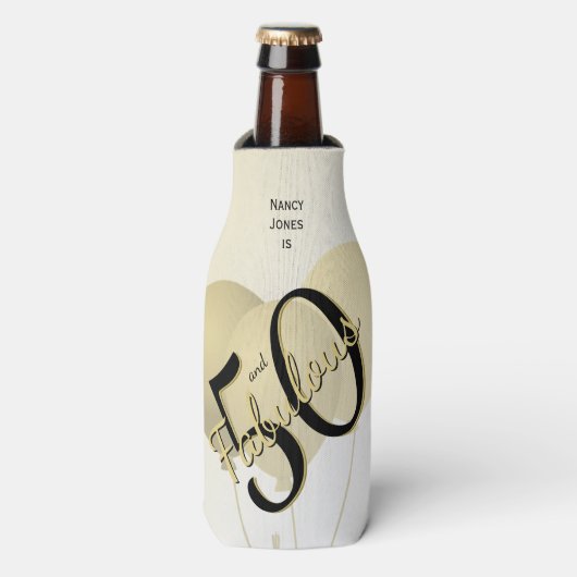 50と素晴らしい誕生日パーティブラック/金ゴールド50thおもしろい ボトルクーラー (ボトル正面)