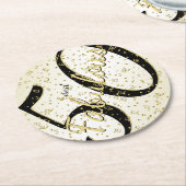 50と素晴らしい誕生日パーティブラック/金ゴールド ラウンドペーパーコースター (アングル)