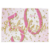 50と素晴らしい誕生日パーティーおもしろいピンク/金ゴールド大 ラージペーパーバッグ (裏面)