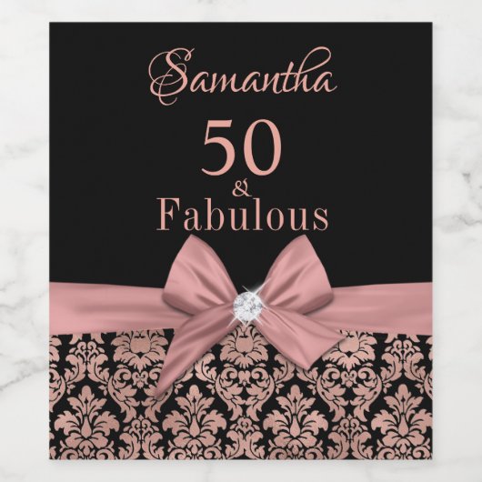 50と素晴らしい誕生日パーティーのモノグラムの名前ワイン ワインラベル (シングルラベル)